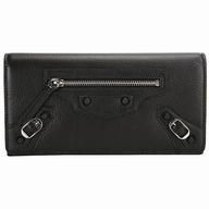 Balenciaga Giant Money Lambskin Silvery Hardware Wallets Black B5274513