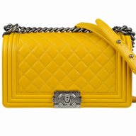 Chanel Yellow Lambskin Medium Boy Bag Silver Chain A67086L