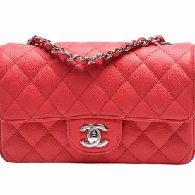 Chanel Caviar Leather Coco Flap Mini Silver Chain Rose Pink A355D7