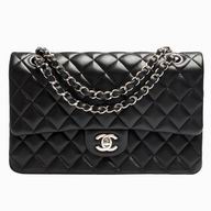 Chanel Medium Lambskin Double Flap Bag(Black&Silver) A01112-6