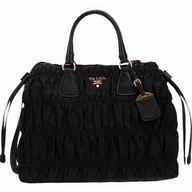 Prada Gaufre Nylon Large Ruffled Handbag In Black P420625