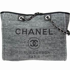 Chanel Tweed Canvas Deauville Chain Shop Tote Bag Grey A67001DGREYS