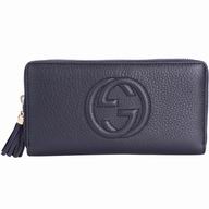 Gucci Soho Embossment GG Calfskin Zipper Wallet In Dark Blue G7041008