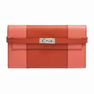 Hermes Flag Epsom Cowhide Kelly Long Wallet Pink Orange H6111202