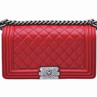 Chanel Red Lambskin Anti-silver Chain Medium Boy Handbag A67086LRD