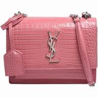Yves Saint Laurent Silver Logo Crocodile Shoulder Bag Pink YV947158