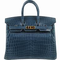 Hermes Birkin 25 Crocodile N7 Bleu Tempete Gold Hardware Hand Sew Bag HB25CRN