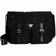 Prada Teaauto Pattina Classic Triangle Logo Nylon Shoulder Bag Black PR5049239