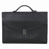 Bottega Veneta VN Calfskin Leather Woven Briefcase Gentry Black B5642202