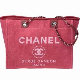 Chanel Bright Red Denim Canvas Toile Bag Silver Chain A67001