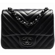 Chanel Lambskin Chevron Mini Flap Bag Black Chain A35200BC