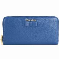Miu Miu Madras Bowknot Nappa Zipper Wallet In Blue M7031402
