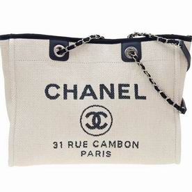 Chanel Canvas Deauville Chain Shoulder Tote Bag White/Blue A67001LWBLU