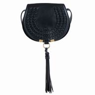 CHLOE Marcie Calfskin Weave Mini Roundness Saddle Bag Black CL7040509