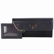 Prada Tessuto Triangle Logo Cowhide Wallet In Black PR61017043