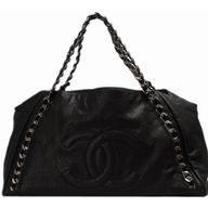 Chanel CC Logo Cowhide Shop Tote Bag Black(Silver) A53187