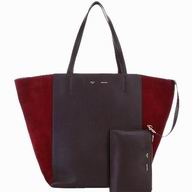 Celine Cabas Lambskin Shopping Bag(Coffee/Red) CE40290