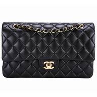 Chanel Medium Lambskin Double Flap Bag Black Gold A01112-5
