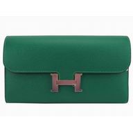 Hermes Kelly Epsom Leather Long Wallet Silvery Hardware Peacock Green H51829