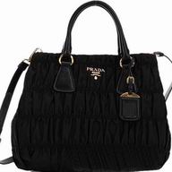 Prada Gaufre Nylon Ruffled Small Handbag In Black P321158