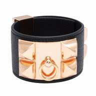 Hermes Colloer De Chien Calfskin Bracelet Black/Rose Gold H7022103