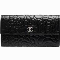 Chanel Lambskin Camellia Silver CC Long Wallet Black C89989