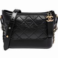 Chanel Calfskin Gabrielle Silver-Tone & Gold-Tone Hobo Crossbody Bag Black A849712