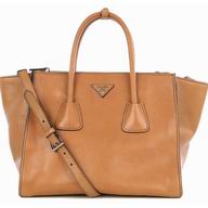 Prada Glace Calfskin Triangle Logo Large Bag Camel P536288