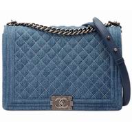 Chanel Denim/Calfskin Antique-Silver Chain 30cm Boy Bag Blue A47584