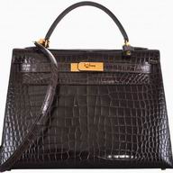 Hermes Kelly 32cm Ebene Black Porosus Crocodile Gold Hardware Handbag HK1032EYP