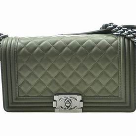 Chanel Greenish Calfskin Leather Medium Boy Bag Anti-Silver Hardware A67086GRNS