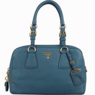 Prada Saffiano Calfskin Triangle Logo Boston Bag Turkey Blue BN59233