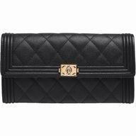 Chanel Caviar Anti-gold Lock 3Layers Boy Long Wallet Black C688099