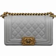 Chanel Grey Caviar Antique-Gold Chain Mini Boy Bag A67085GCG
