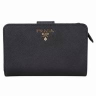 Prada Saffiano Embossment Logo Cowhide Zipper Wallet In Black PR61017031