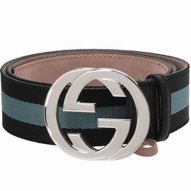 Gucci Cowhide-Fabric Silver Buckle Belt Green-Black G5161124