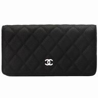 Chanel Caviar Silver CC Long Wallet Black A754076