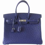 Hermes Birkin 35 Blue Iris Ostrich Palladium Hand Sew Handbag H1035BIR
