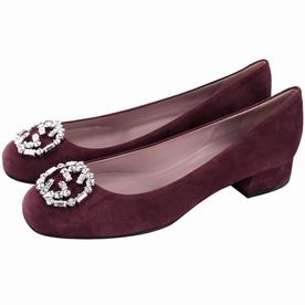 Gucci Classic GG Logo Chamois Leather Hight-heeled Shoes Burgundy G7030210