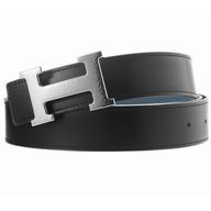 Hermes Fish-scale Silver H Black Box and Blue Togo Leahter Belt H456259