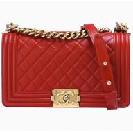 Chanel Medium Lambskin 25.5 Boy Bag Gold Chain Red A78958
