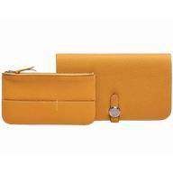 Hermes Dogon GM Togo Leather Long Wallet Silvery Hardware Curry Yellow H91653