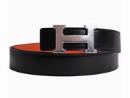 Hermes Silver H Buckle Black Orange Togo Leather Two-sided Belt H231545