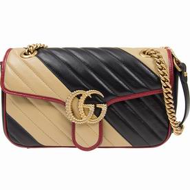 Gucci Beige And Black Diagonal Matelassé Leather GG Marmont Small Shoulder Bag 443497 0OLOX 9689