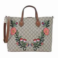 Gucci Embroidery Flowers and Plants Calfskin Tote Bag In Khaki Brown G6122206