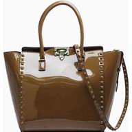 Valentino Calfskin Patent Double Handle Handbag Brown VA57547