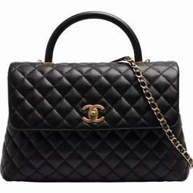 Chanel Coco Handle Caviar Leather Anti-Gold Handbag Black/Red A91992BLGD