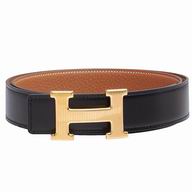 Hermes Gold H Buckle Gold-Black Swift-Togo Leather Two-sided Belt H55N49