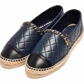 Chanel Espadrilles Diamond-shaped Gold Chain Decorated Lambskin Pencil Shoes (blue X black) AS692283