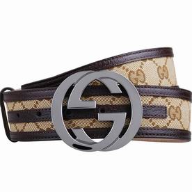 Gucci Classic Canvas-leather Silver Buckle Belt Beige Coffee G5320409